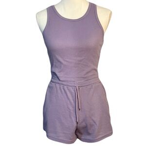 Purple Waffle Knit Lounge Set – Tank Top & Shorts – Size Small